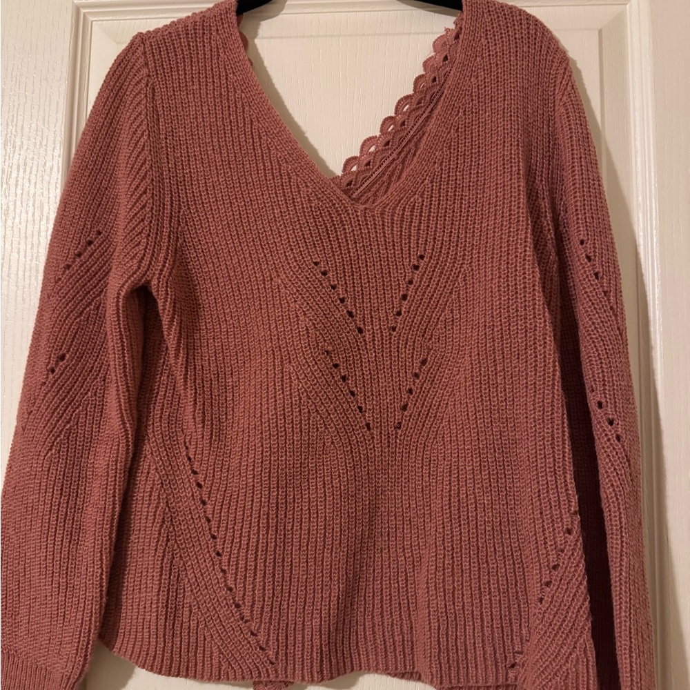 Women's Pink V-Neck Sweater